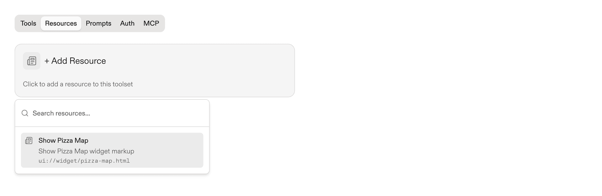 Adding the Pizza Map resource to the toolset