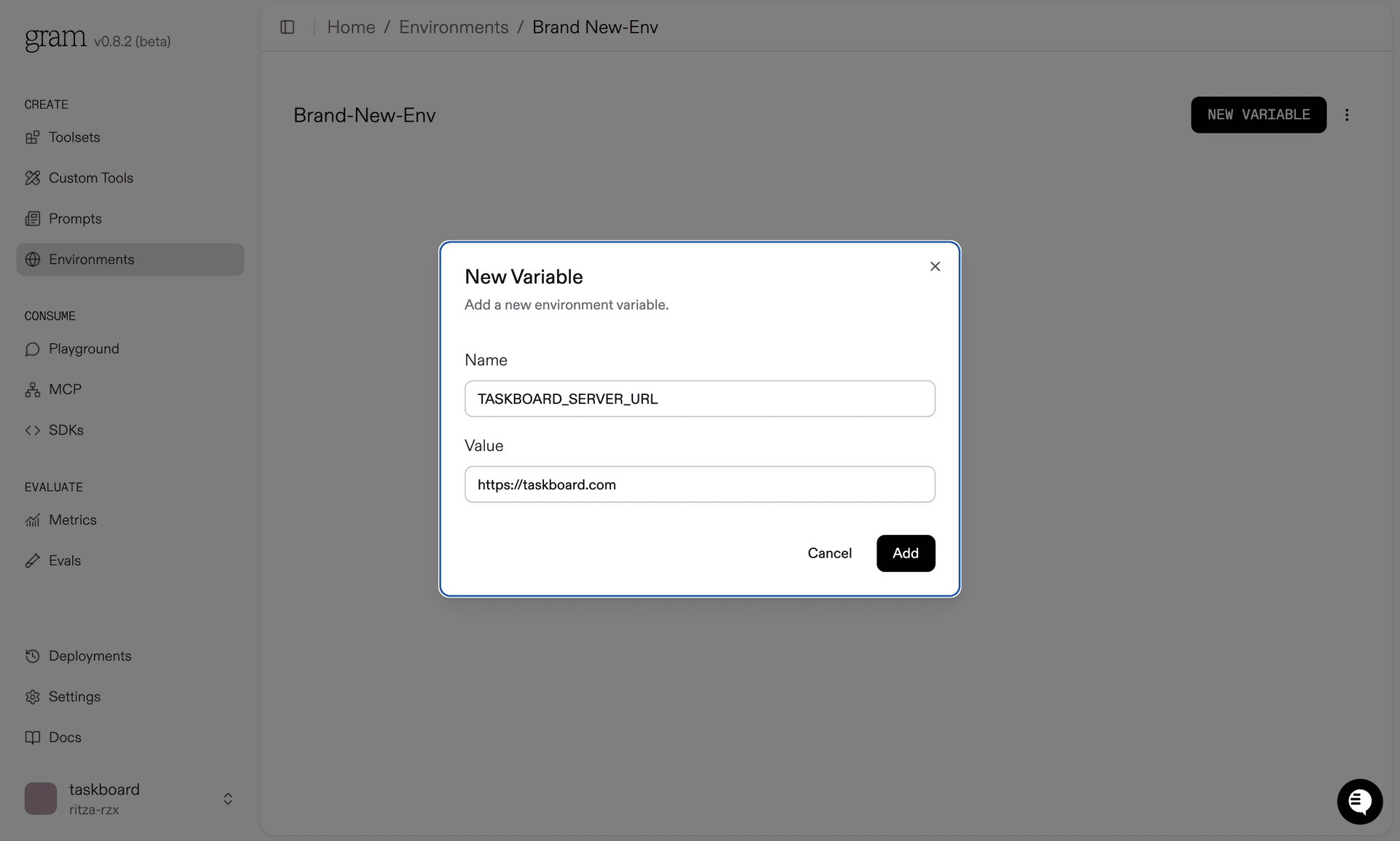 Adding environment variables