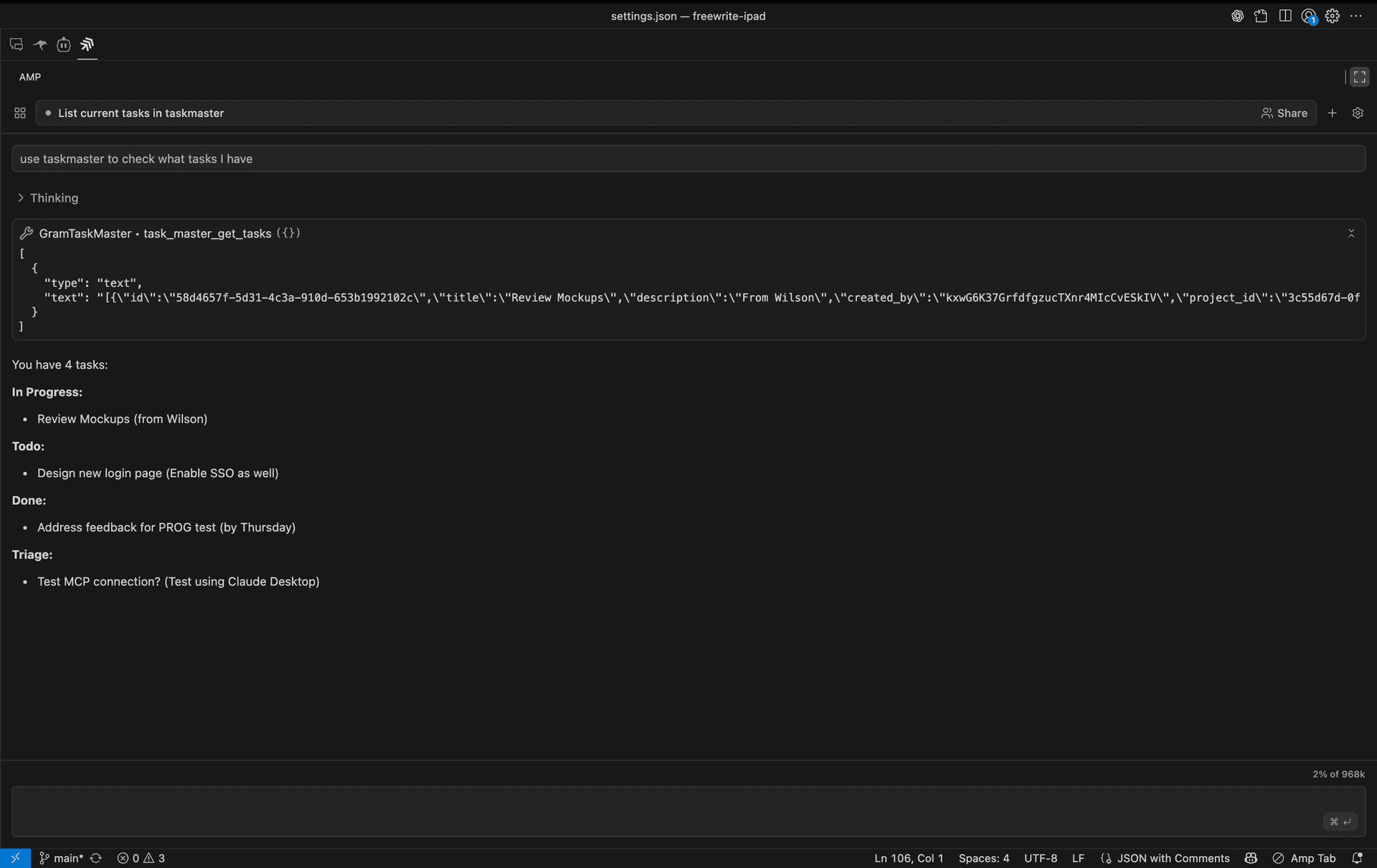 Screenshot showing Amp successfully calling the deployment vibes check