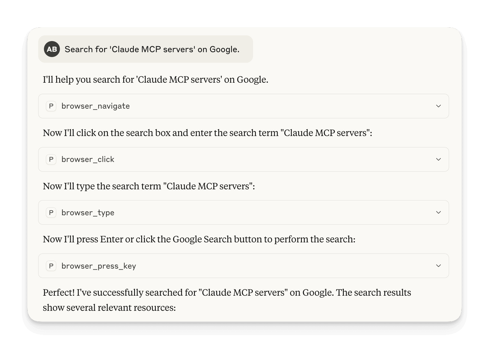 Claude search for 'Claude MCP servers' on Google