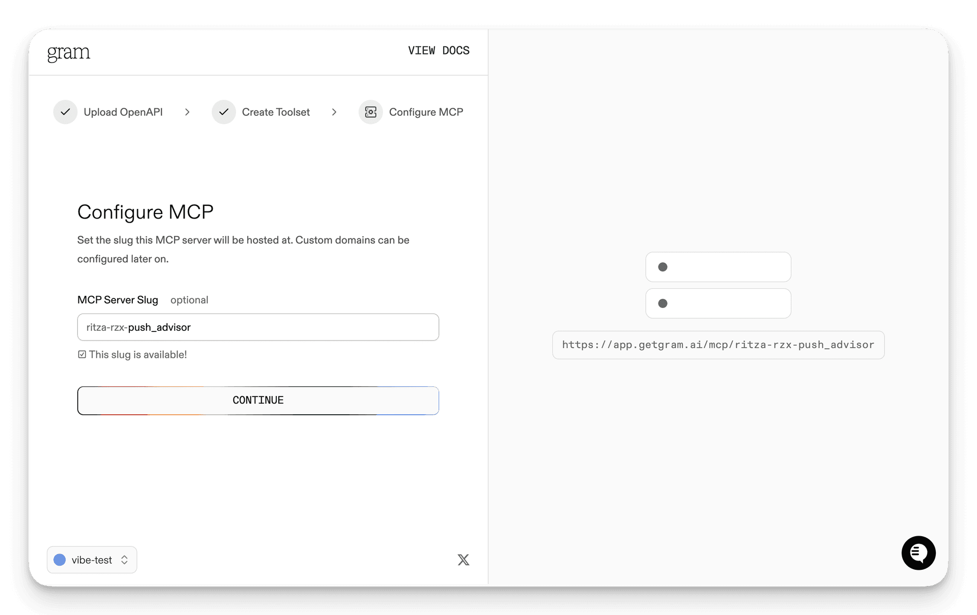 Screenshot of the configure MCP dialog