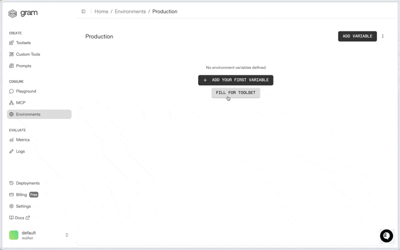 Click Add Toolset from the Toolsets page