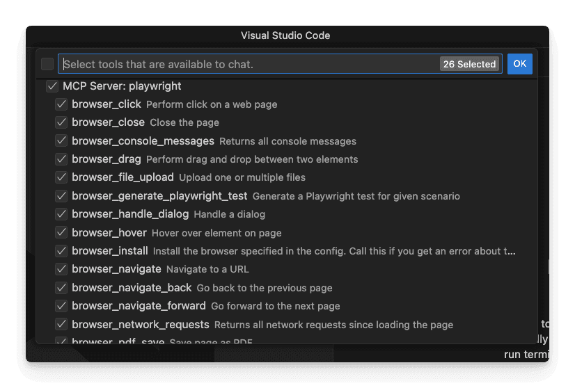 Playwright MCP tools in VS Code